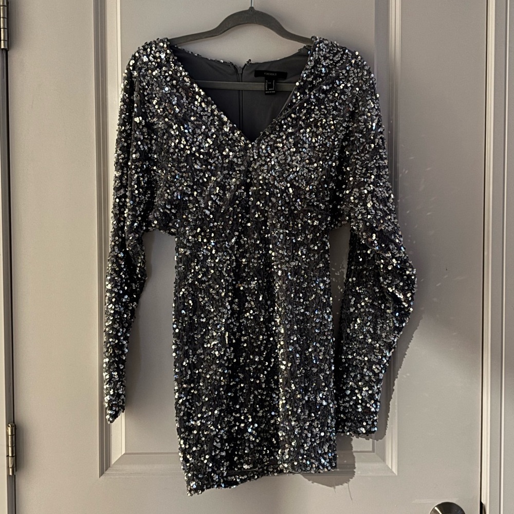 Forever 21 Glittering Long Sleeve Dress in Silver